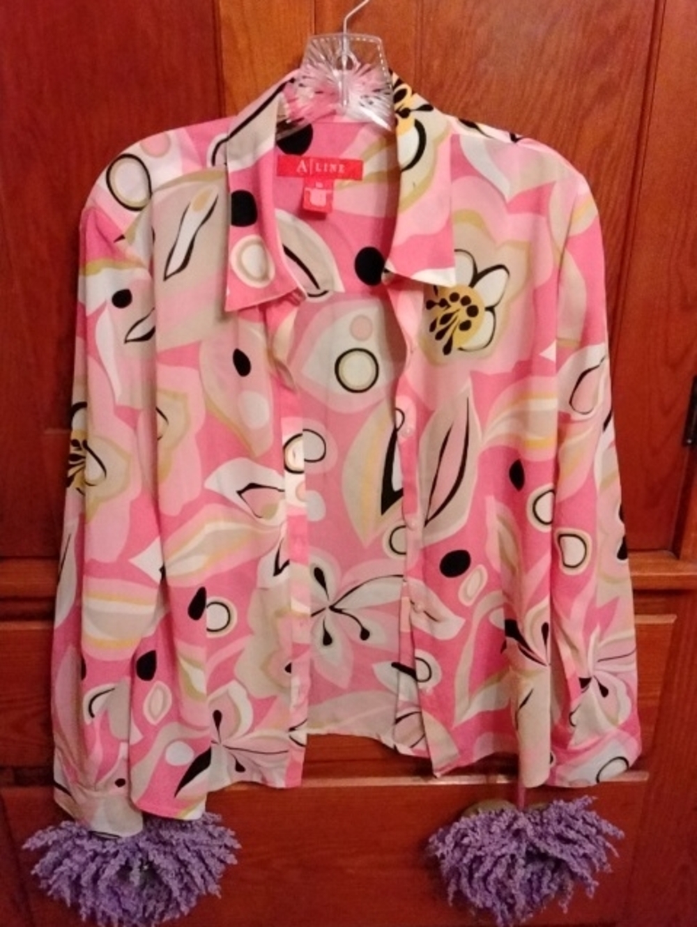 Pink Floral Print Lightweight Blouse B6A Line Sz 12